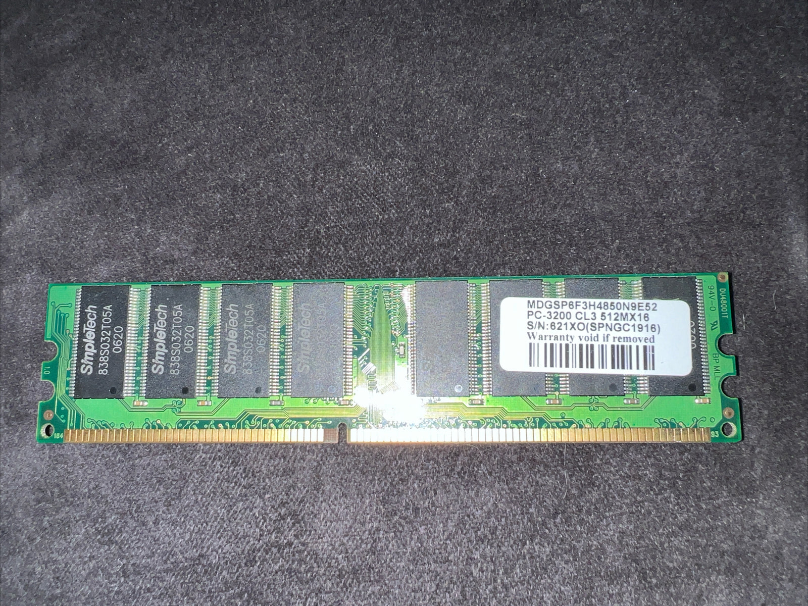 SimpleTech 512MB PC-3200 CL3 512MX16