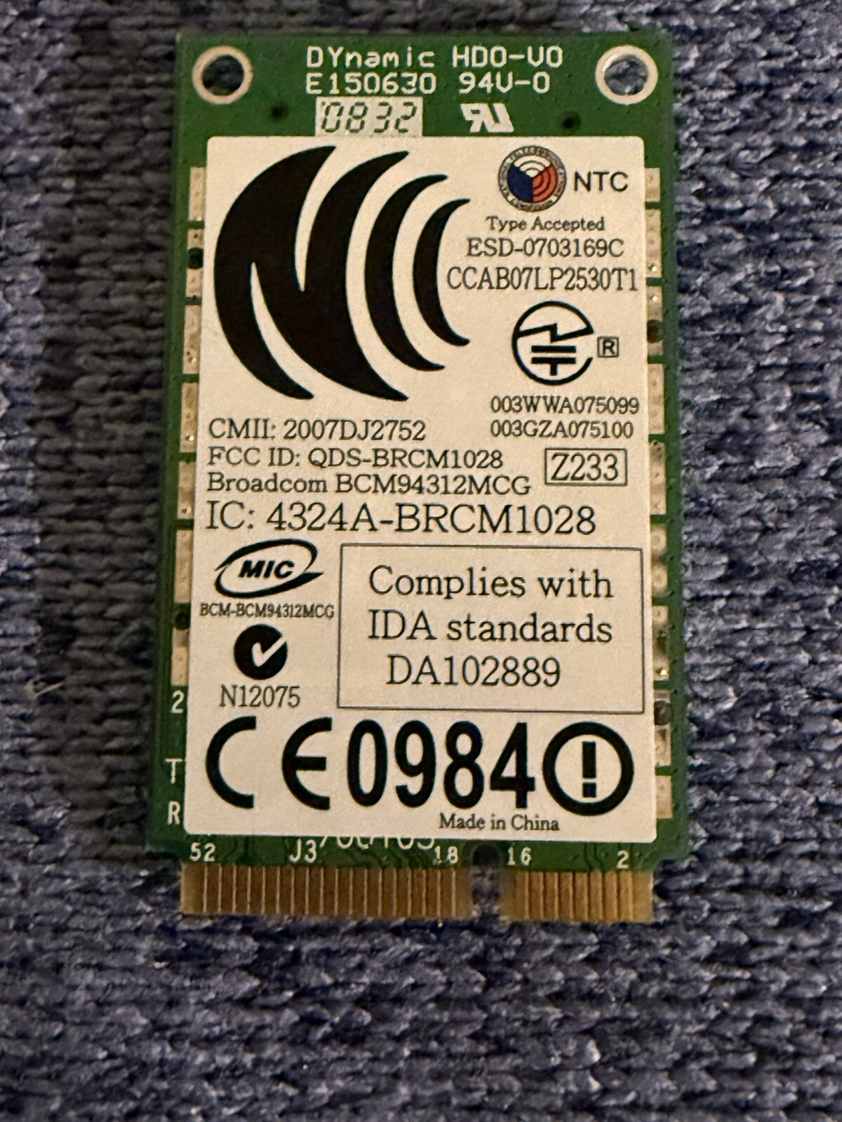 BCM9431MCG, WMIB-184G, Wireless Mini PCI Express Adapter Laptop (working)