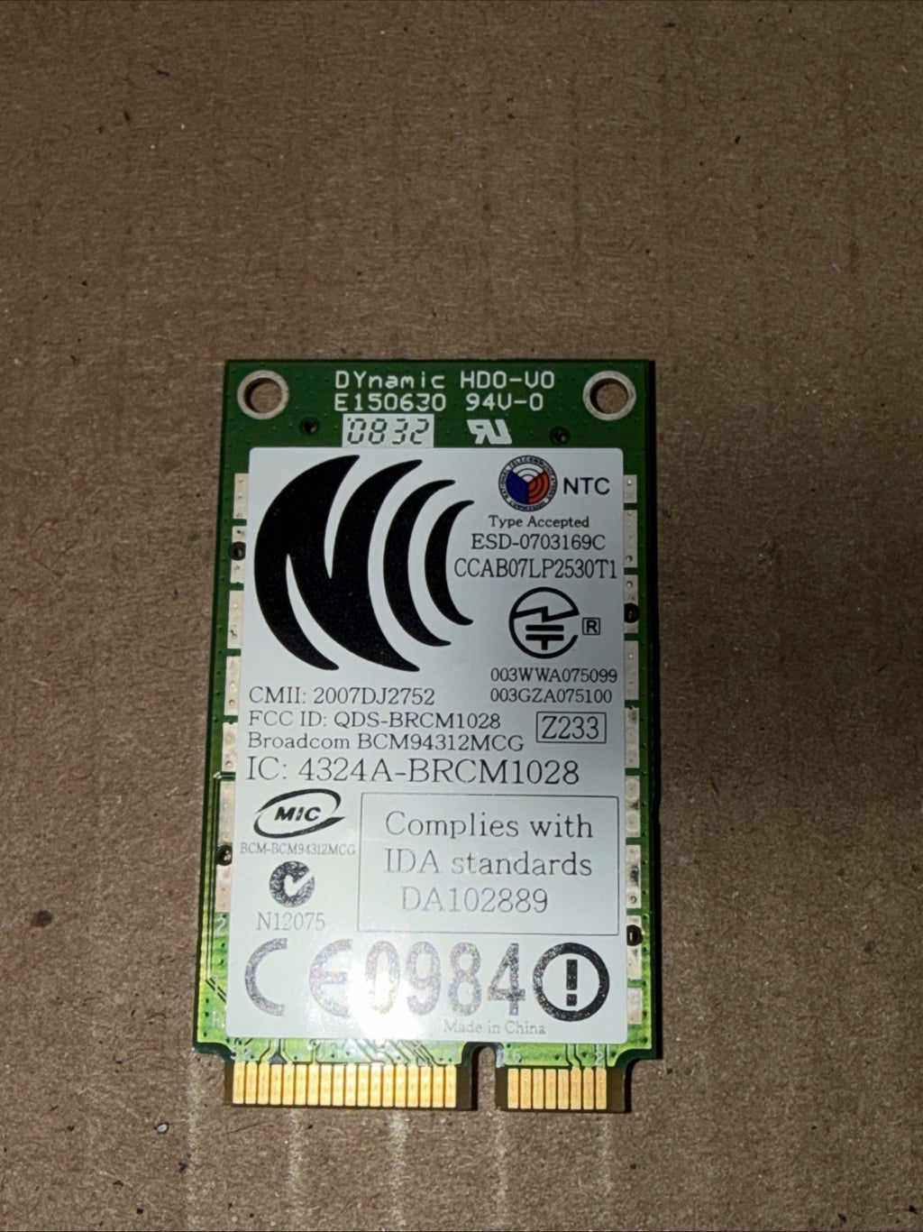 Broadcom BCM94312MCG Mini PCIe WiFi Card 802.11b/g Tested Working