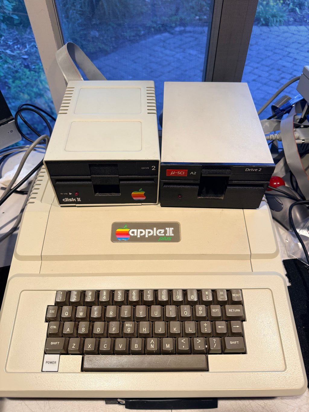 Apple II Plus 64K Fully Restored System w/ Amber Monitor, HDMI Card, Dual Drives & Apple Joystick