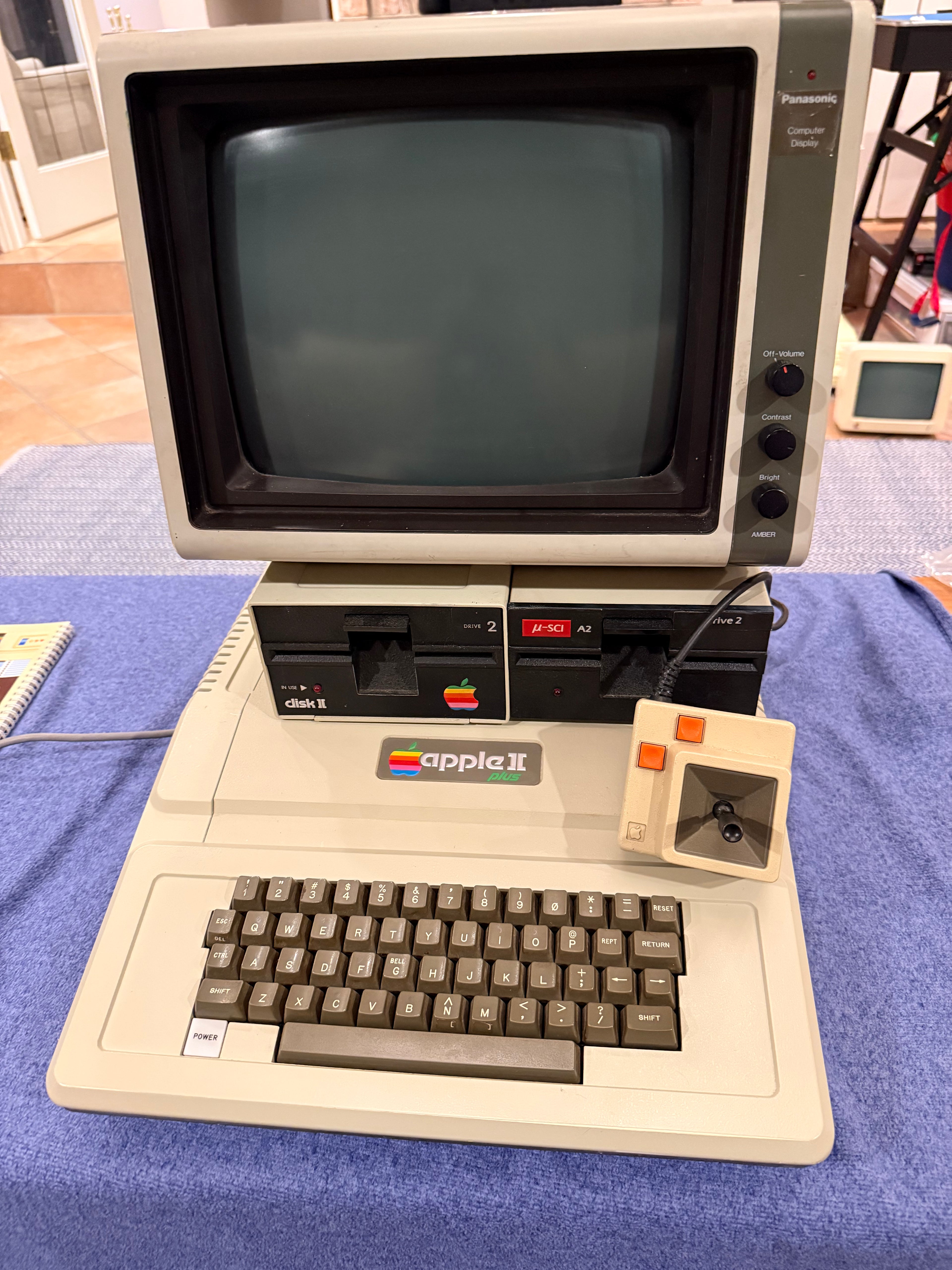 Apple II Plus 64K Fully Restored System w/ Amber Monitor, HDMI Card, Dual Drives & Apple Joystick