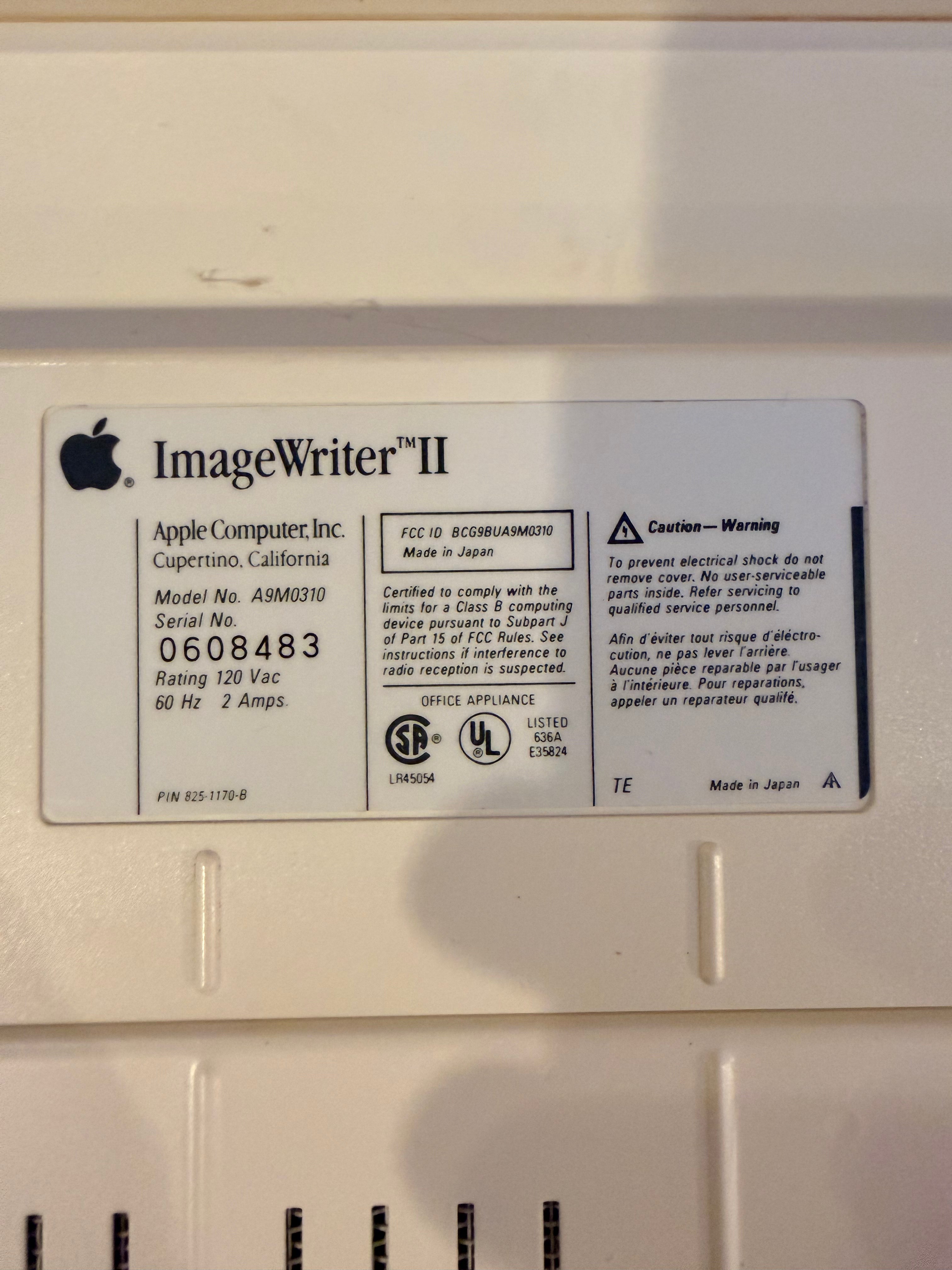 Apple ImageWriter II Printer (A9M0310) — Tested & Working