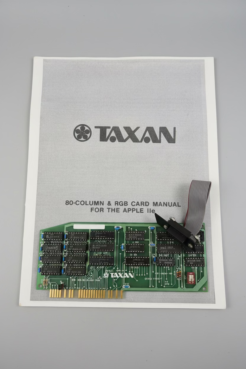 Manual for Taxan 80-column & RGB card on a wooden surface