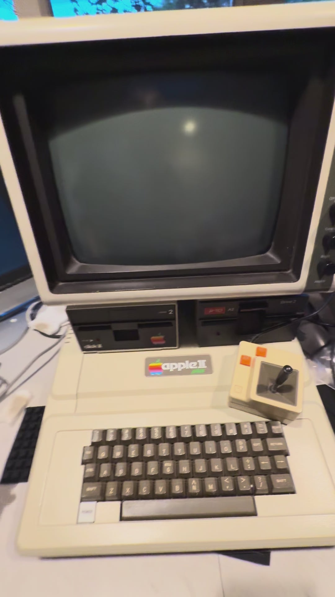 Apple II Plus 64K Fully Restored System w/ Amber Monitor, HDMI Card, Dual Drives & Apple Joystick